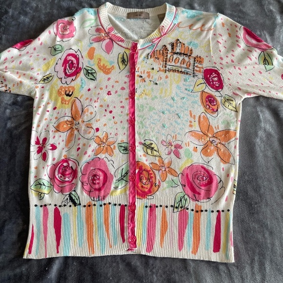 I.e. Cardigan Womens Floral Funky Button Up Cardigan Size M Colorful - Picture 12 of 14